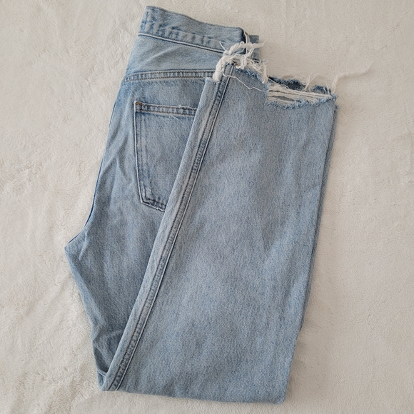 Agolde Denim - Agolde 90's Crop Jeans Denim Size 24 Womens Frayed Hem Nerve Wash Aritzia Cotton